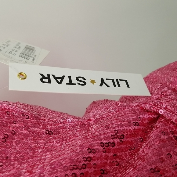 Lily Star Sparkly Pink Sequin Side Tie Wrap Top Party Festive Coquette Barbie - Picture 4 of 11